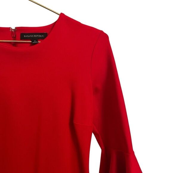 Banana Republic Red Ponte Knit Flutter Sleeve Dress Size 4 - Picture 2 of 6